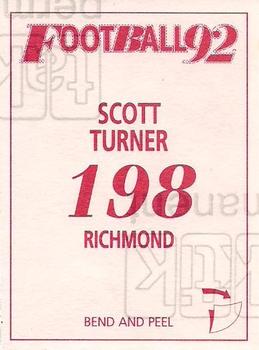 1992 Select AFL Stickers #198 Scott Turner Back